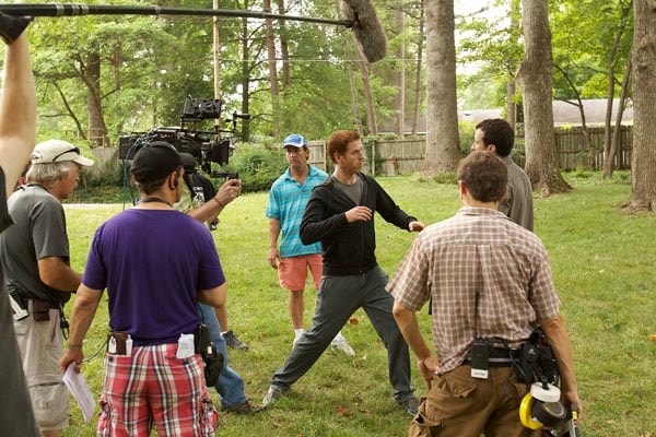 Behind the scenes — outdoor film shoot with crew